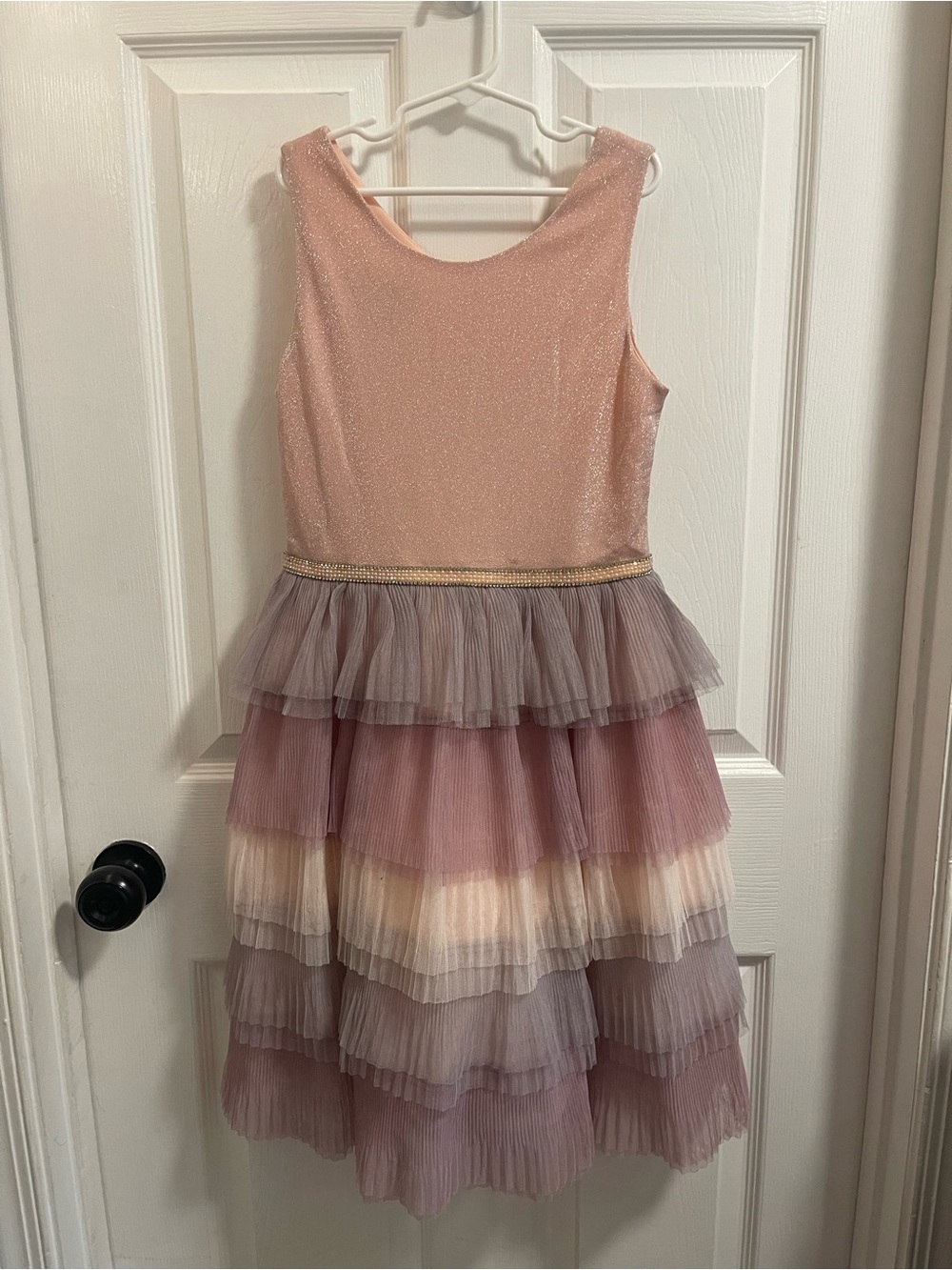 Amy Byer Sparkle Pink and Mauve Layered Tulle Dress